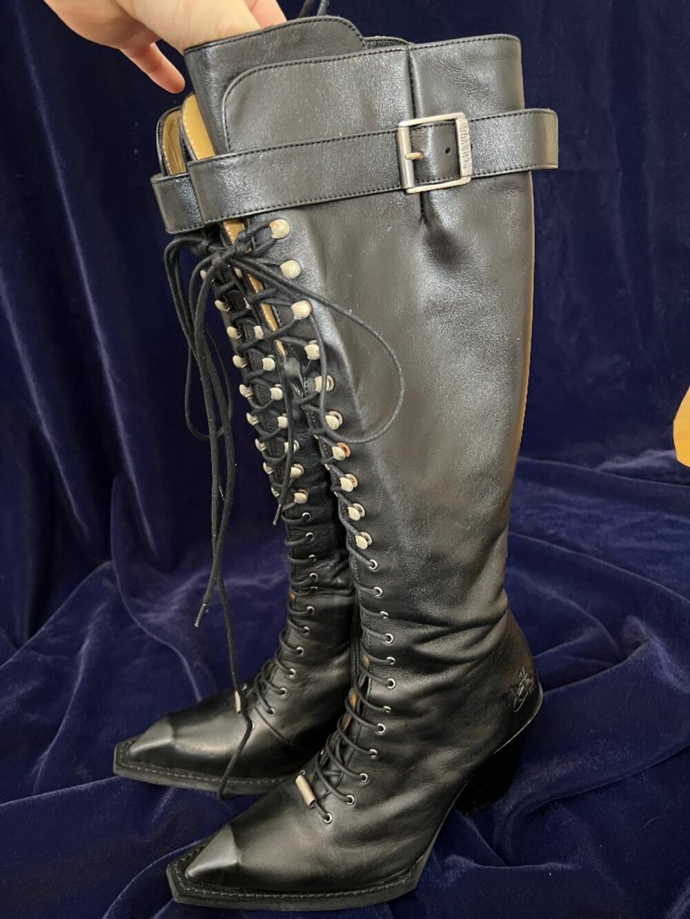 Fluevog Swordfish Hi Abstract Candy black boots 6 - Picture 5 of 15